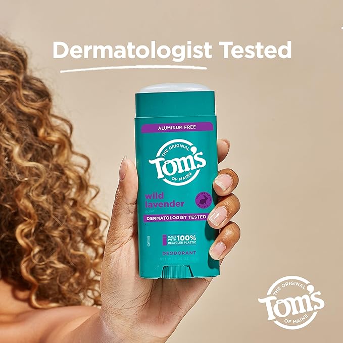 Tom's of Maine Wild Lavender Aluminum Free Natural Deodorant For Women & Men | Goes on Clear | Odor & Wetness Protection | Naturally Derived and Moisture-Locking Ingredients | 3.25 oz (2 Pack)