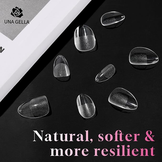 UNA GELLA Extra Short Almond Nail Tips, 312pcs XS Short Almond Gel Nail Tips Pre-Shaped Half Matte Full Cover No Need File Soft Gel Clear Fake Nails for Nails Extension Home DIY Salon 12 Sizes