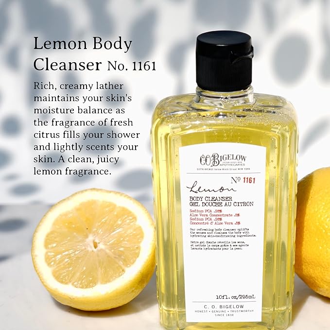 C.O. Bigelow Body Cleanser - No. 1161 - Moisturizing Lemon Body Wash for Men & Women with Aloe Vera, Sodium PCA, and Glycerin, 10 fl oz