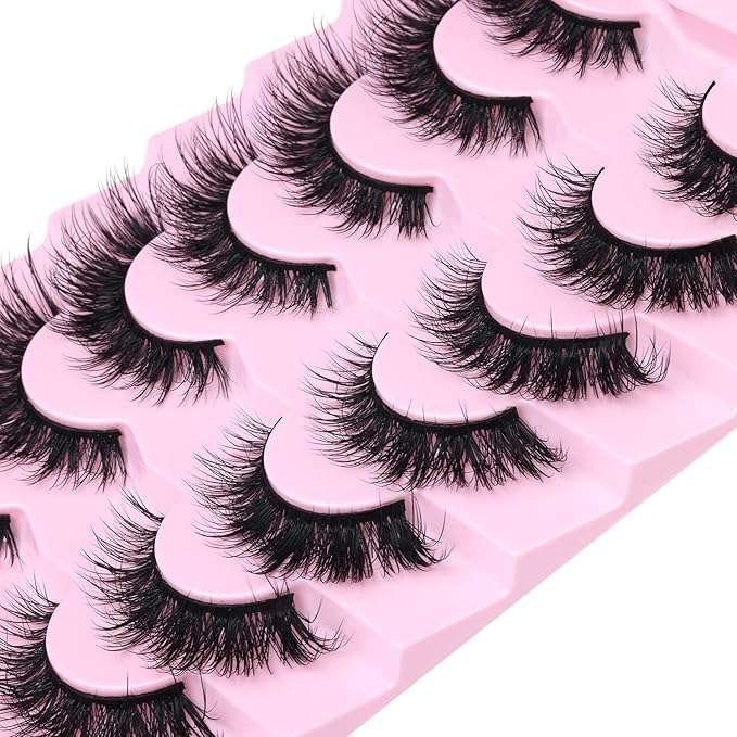 Mink Lashes Natural Look False Eyelashes Wispy Cat Eye Flat Lashes 3D Mink Lashes Natural Fake Lashes 15mm Strip Lashes Pack 7 Pairs by Kiromiro