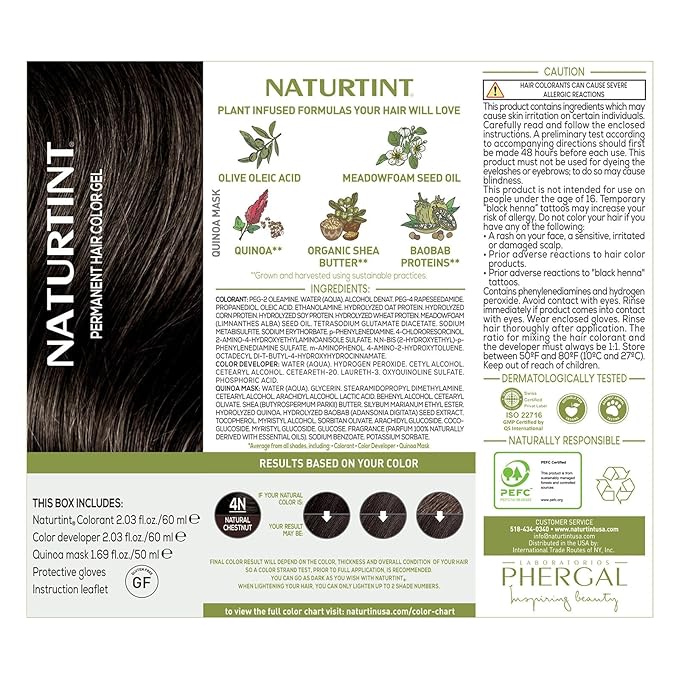 Naturtint 4N Natural Chestnut Permanent Hair Color (Pack of 1), Ammonia Free, Vegan, Cruelty Free, up to 100% Gray Coverage, Long Lasting Results (Packaging may vary)