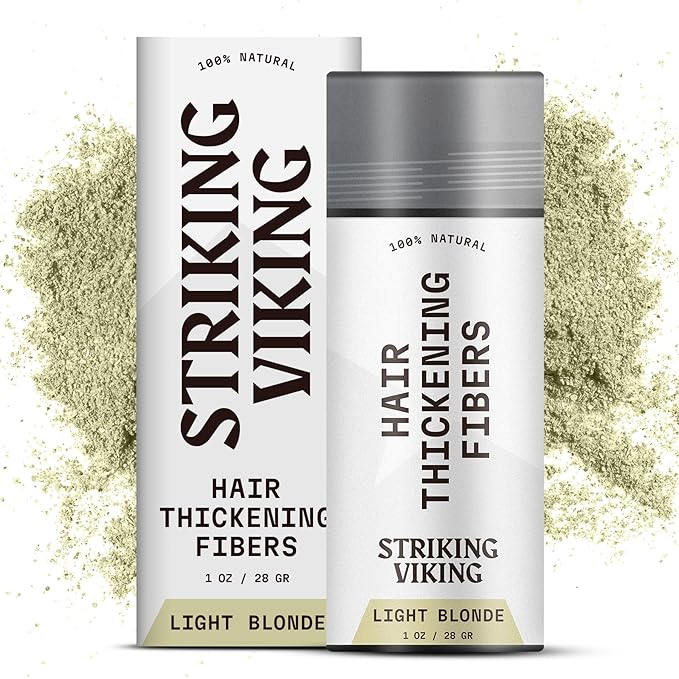 Striking Viking Hair Fibers for Thinning Hair - Building Fibers (Light Blonde) 28g - Naturally Derived Formula - Long Lasting Powder for Undetectable, Thicker Looking Results for Men & Women