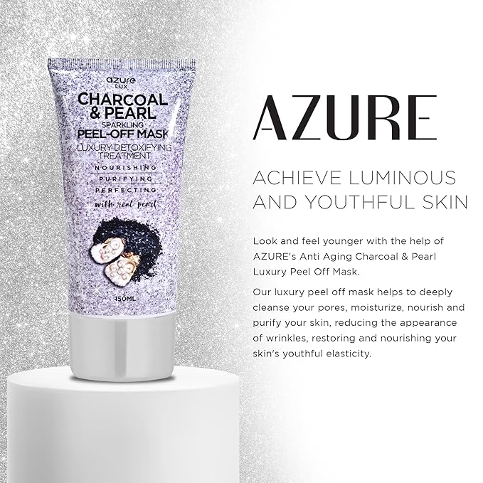 Azure Cosmetics Charcoal & Pearl Sparkling Peel-Off Mask - Korean Skincare for Anti-Aging, Dirt & Oil Control with Hyaluronic Acid & Collagen - Moisturizing & Purifying Face Mask - 150 ml