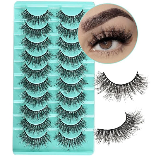 False Lashes Fluffy Eyelashes Wispy Mink Strip Eyelash 10 Pair Short Natural Lash Pack Soft Pestañas Set Natural Look (Wispy Lash | 8-17mm)