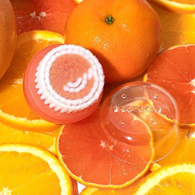 EcoTools Mini Facial Cleansing Brush, Infused with Citrus, Boosts Collagen, Safe for Sensitive Skin, Exfoliates & Clean Pores, Travel Sized, Ecofriendly, Vegan & Cruelty-Free, 2 Count