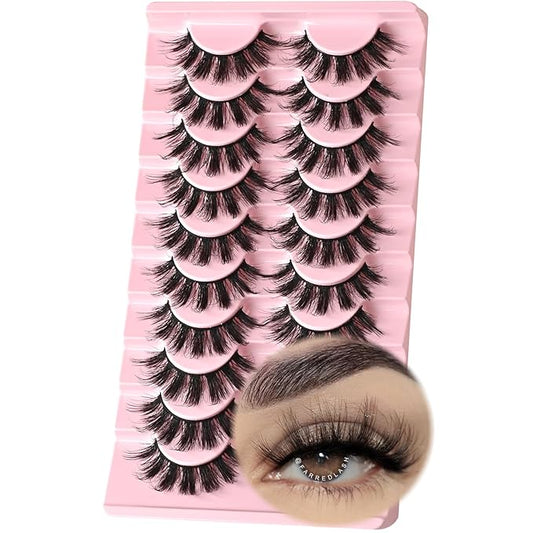 FARRED Fluffy Lashes Natural Eyelashes Short Wispy Doll Eye Lash Strips 10 Pairs Separated Volume Eyelash Pack 17mm Dramatic Wispies Fake Strip Lashes Clusters Cat Eye Pestañas Spiky Look