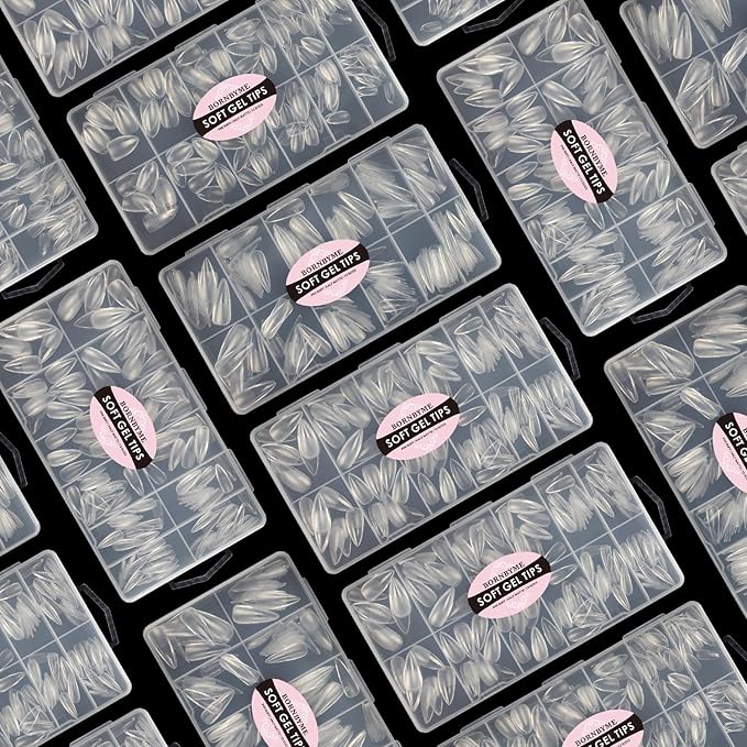Long Stiletto Soft Gel Nail Tips, BORNBYME 240 PCS Half Matte Pre Buff Full Cover Shaped Nail Extenison Tips Gel Nail Tips