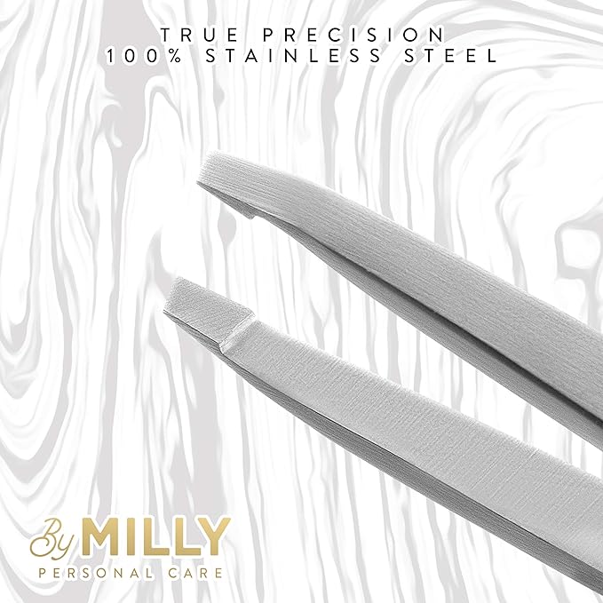 Professional Slanted Tweezers for Women & Men | High Carbon Stainless Steel Sharp Tweezer | Tweezers for Women Facial Hair Plucking, Hand-Filed & Aligned Precision Slant Tips - Silver
