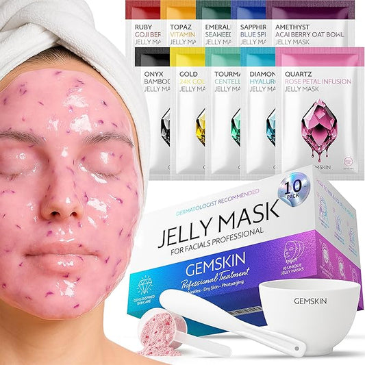 Jelly Mask for Facials Peel-Off - 10 Set Pack Modeling Rubber Mask Multipack - Hydrating & Calming Jelly Face Mask Powder Variety Spa Kit - Bowl Scoop & Spatula Bundle - Professional Skincare