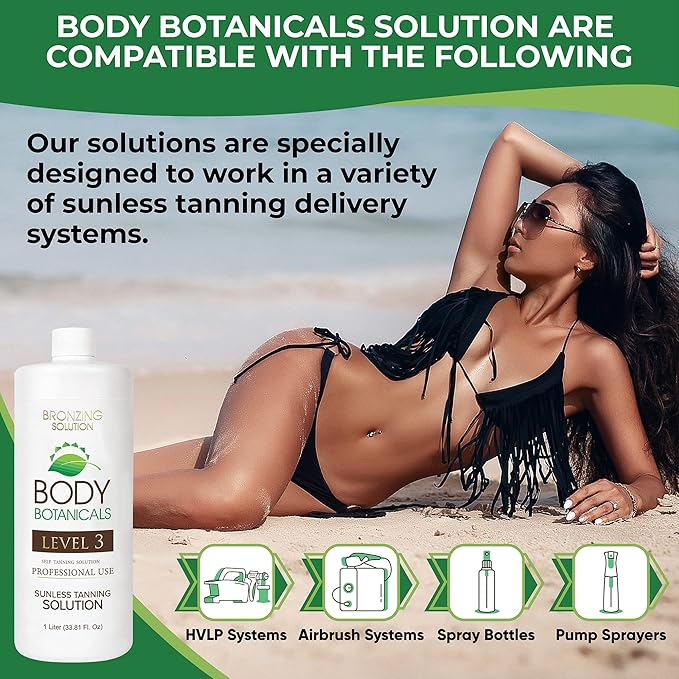 Professional Sunless Tanning Spray Tan Solution, Organic Essential Oils, Airbrush Formula, 33.8 Fl Oz. (Level 3 (12% DHA))