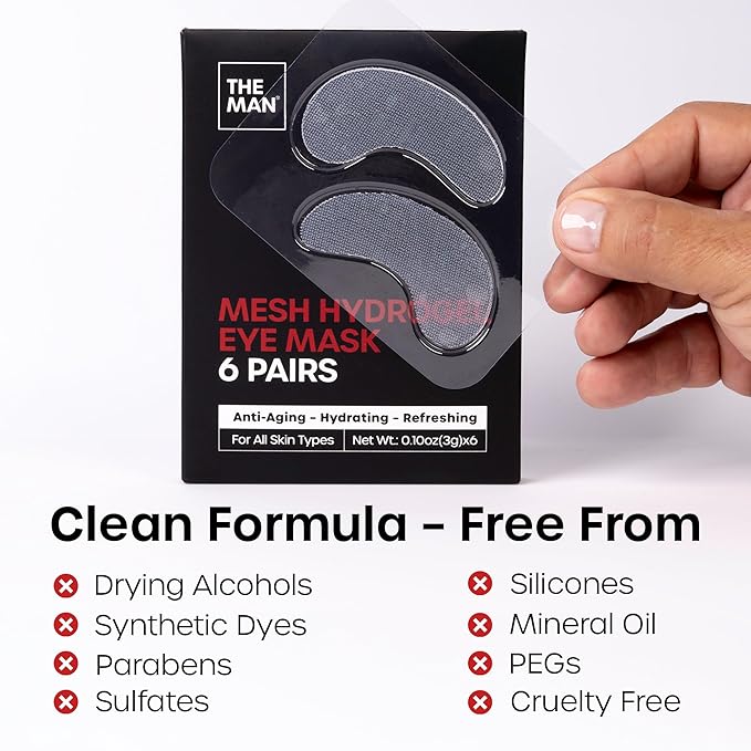 The Man Face Scrubber - Silicone Face Scrubber for Men, Flex Face Brush - Hydrogel Under Eye Patches for Men - Cooling, Hydrating & Firming Eye Masks (1 Scrubber & 6 Pairs)