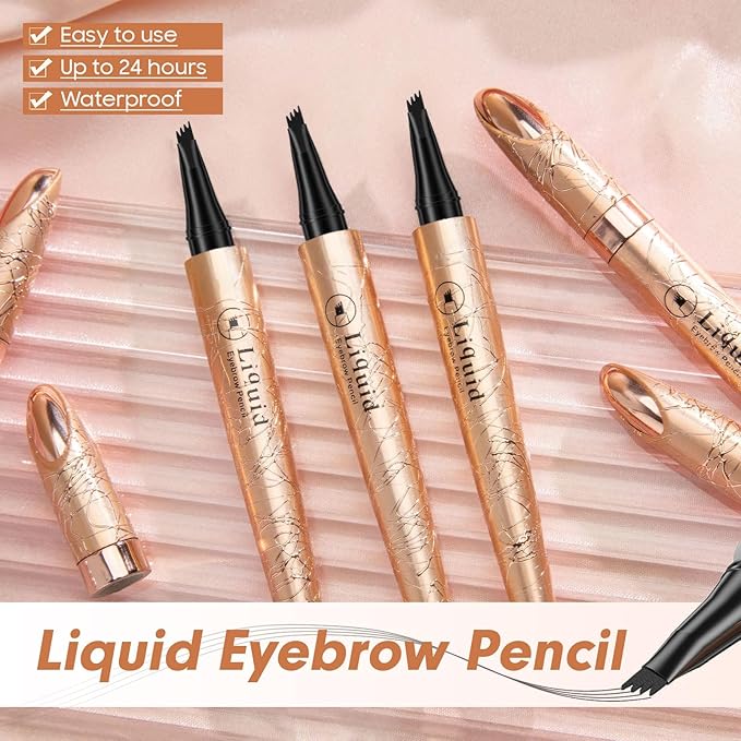 Microblading Eyebrow Pen - Long Lasting Waterproof Brow Pencil With Micro-Fork Tip Applicator and Stays on All Day (Light Brown)