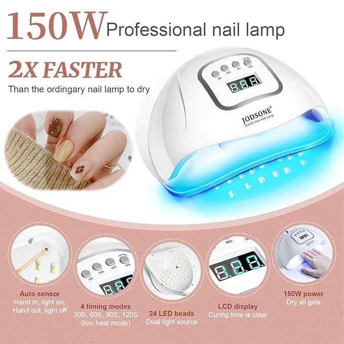 JODSONE Gel Nail Polish Kit with U V Light 32 Color Soak Off Base&Top Glitter Coat Gel Polish for DIY Manicure Lovers