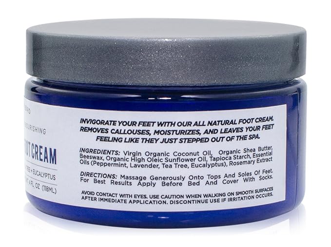 Yellow Bird Natural Tea Tree Foot Cream & Organic Foot Balm for Dry, Cracked Feet & Heels – Peppermint Moisturizer for Athlete’s Foot Relief and Intensive Callus Repair Treatment Salve – Made in USA