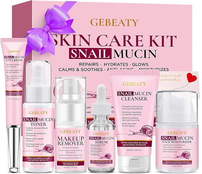 Skincare Gifts Set for Women,Skin Care Set Kit,Hydrating Moisturing Repairing Soothing Snail Mucin Facial Skin Care Routine Kit for Dull Skin & Dry Skin,Travel Skin Care Gift Set Women Teens Mom Wife