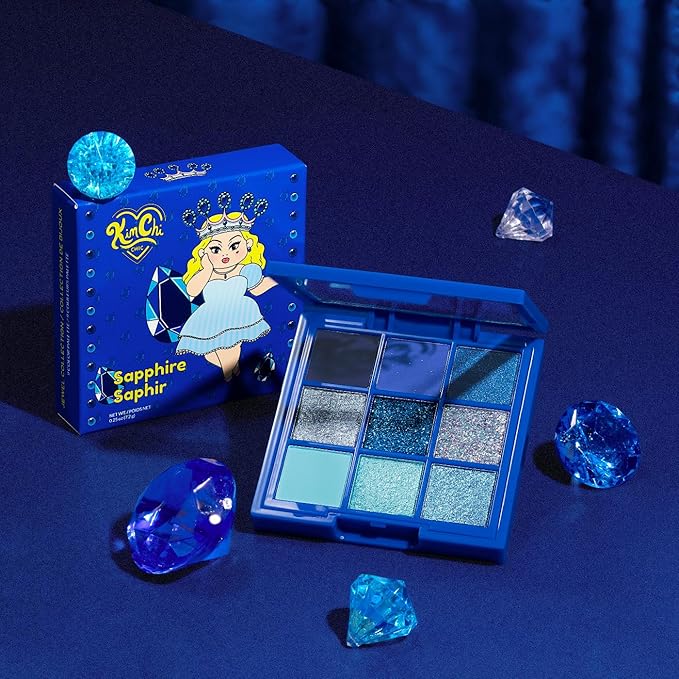 KimChi Chic Jewel Collection Eyeshadow Palette - Highly Pigmented, Blendable Colors, Long Lasting Matte & Glitter Shades, Cruelty Free, Sapphire