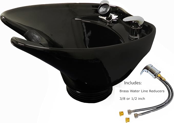 Tilting Shampoo Bowl Black Ceramic on Cabinet With Reclining Shampoo Chair TLC-B35-TC-216