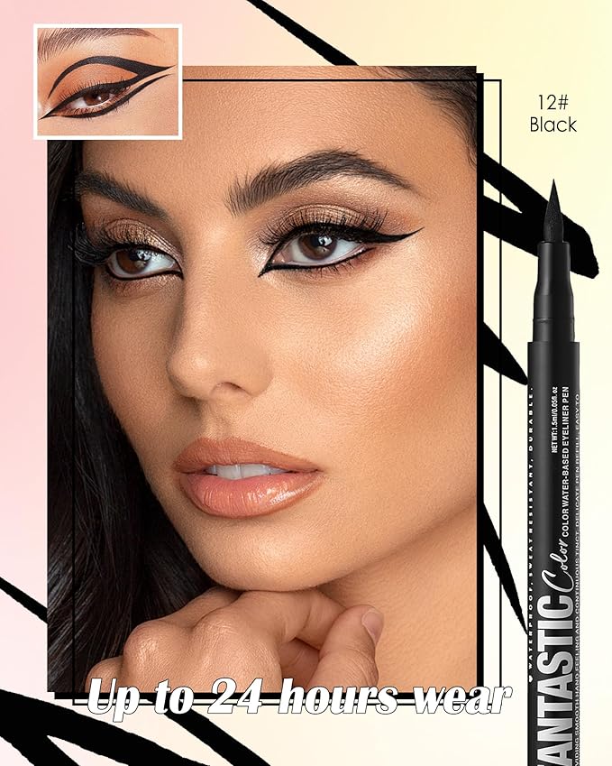 Black Matte Liquid Eyeliner Pencil, Colorful High Pigmented Waterline Eye liner Waterproof Pen, Bright Colored Smudgeproof Long Lasting Eyeliner Pen Christmas Party Festival Makeup Gift for Women-12