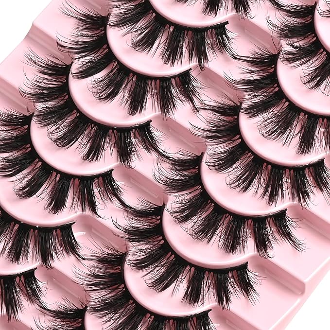 FARRED Fluffy Lashes Natural Eyelashes Short Wispy Doll Eye Lash Strips 10 Pairs Separated Volume Eyelash Pack 17mm Dramatic Wispies Fake Strip Lashes Clusters Cat Eye Pestañas Spiky Look