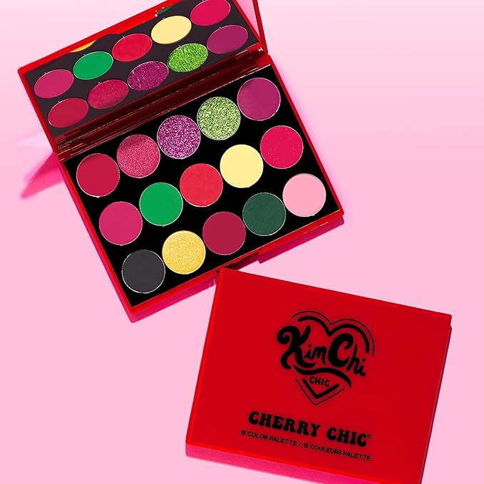 KimChi Chic Cherry Chic Eyeshadow Palette - 12 Ultra Pigmented Shades, Shimmer, Matte & Glitter Finishes, Talc Free & Infused with Vitamin E, Cruelty Free, Sex Kitten, 0.68oz