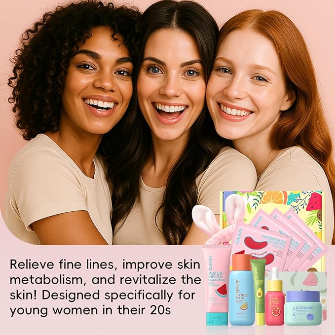 Early Anti-Aging Skincare Set, for Light Mature Skin, 6-Piece Natural Fruit Kit with Peptide, Vitamin C & Ceramide - Reduces Fine Lines & Dull Skin, Birthday Gifts for Women 20 21 22 23 24 25