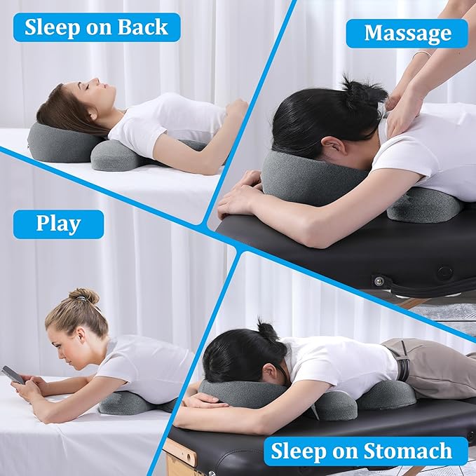 MABOZOO Face Down Massage Pillow, Face Down Pillow for Sleeping with Non-Slip Bottom, Home Head Cushion and Chest Cushion for SPA, Sleep (Gray)