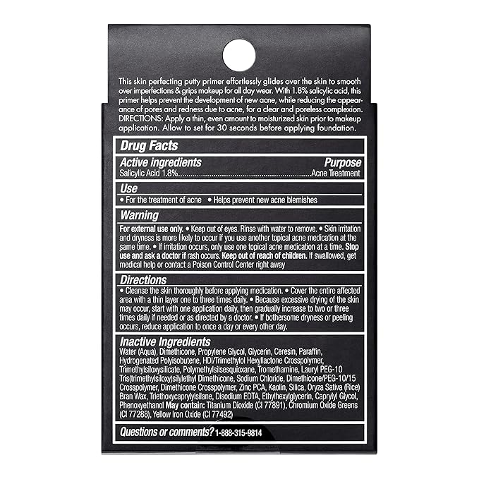 e.l.f. Acne Fighting Putty Primer, Infused with 1.8% Salicylic Acid, Helps Prevents Future Breakouts & Helps Reduce Redness, Minimizes Appearance of Pores, Preps & Primes Skin, 0.74 Oz (21g)