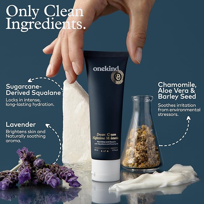 Onekind Dream Cream Night Moisturizer – Hydrating Anti-Aging Face Cream with Squalane, Rosehip & Shea Butter – Fragrance-Free, Vegan, for Dry & Sensitive Skin – 1.7 oz