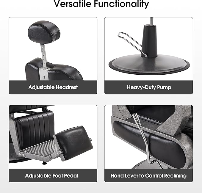 BarberPub All Purpose Barber Chair with Heavy Duty Pump,Reclining Adjustable Swivel Hair Styling Spa&Salon Chair for Hair Stylist, Home Salon,Barbershop 9502 (Black)