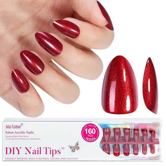Red Press on Nails Short, Jofay Fashion 160Pcs Almond Glitter Press On Nails, Elegant Acrylic Fake Nails, Reusable Glue on Nails Stick on Nails for Women, Salon Quality, Valentines Nails