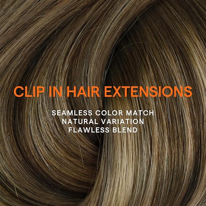 Full Shine Brown Hair Extensions Clip in 22 Inch Balayage Medium Brown to Honey Blonde Clip on Hair Extensions for Wedding for Female 7 Pcs 120 G