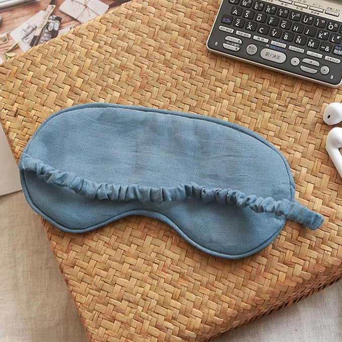 100% Pure Linen Sleep Mask Blackout Eye Mask for Sleeping, Eye Cover with Adjustable Strap - Organic Cotton Core Linen Eyes Mask Breathable for Travel - Gift for Women Men (Gray Blue)