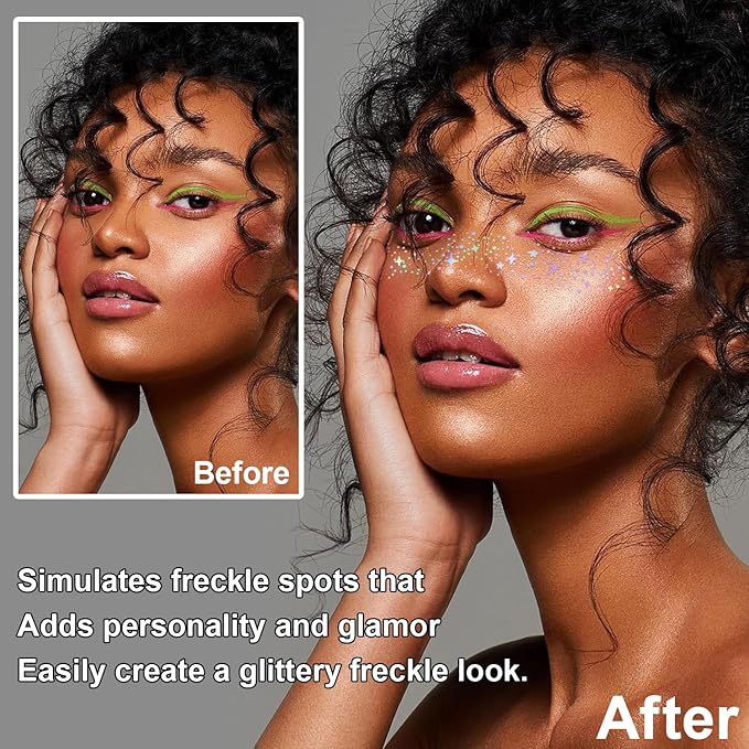 8PCS Glitter Freckles, Glitter Freckles Face Tattoo, Sparkle Freckles for Women and Kids, Cute Star Waterproof Gold Temporary Face Tattoos Glitter Glow Up Patches (8PCSB Holographic Multicolor)