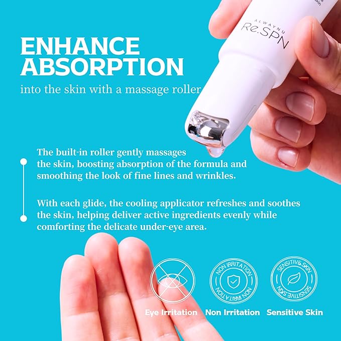 Re.SPN Peptide Firming Roller Eye Serum – For Puffy Eyes, Wrinkles & Dark Circles with Gua Sha Applicator, Vegan, Eye Peptide, Niacinamide, K-Beauty (0.67 fl oz)