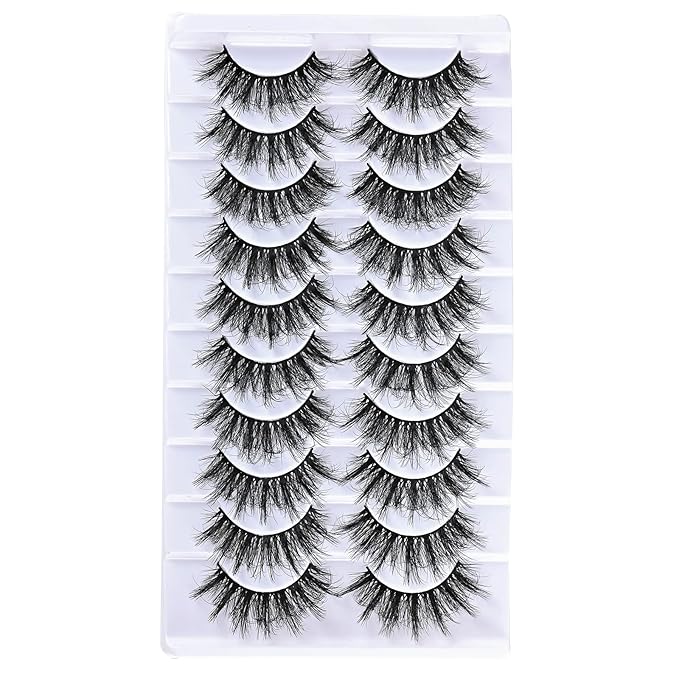 FARRED Natural Lashes Short False Eyelashes Wispy Mink Eye Lash Fluffy Wispies Eyelash Natural Look 10 Pairs Fake Lashes Pack Volume Lash Strips Pestañas