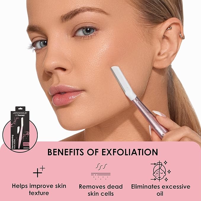 JAPONESQUE - SKINTherapy Dermaplaning Facial Razors - Two Blade Sizes with Interchangeable Handle, Eyebrow Razor, Ultra Sharp Japanese Blades, For Hair Removal, Multipurpose Exfoliating