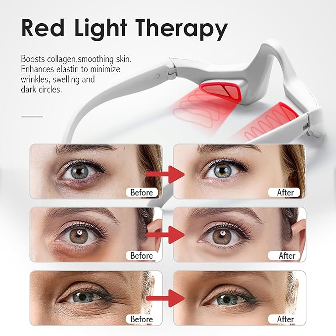 Under Eyes Red Light Therapy Glasses, Microcurrent Eye Face Massager Red Light Beauty Device with 4 Modes, Relieve Dark Circle, Eye Bag and Wrinkle Treatment Device