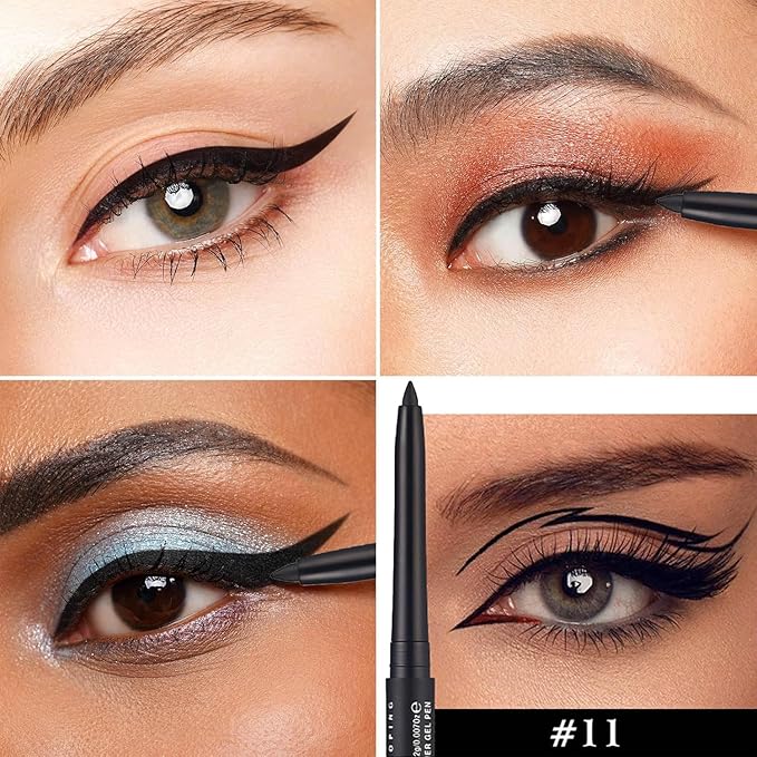 Matte Black Eyeliner Pencil Retractable black Eyeliner Gel Waterproof Black eyeliner Pen Long Lasting Smudge-proof Hypoallergenic #11