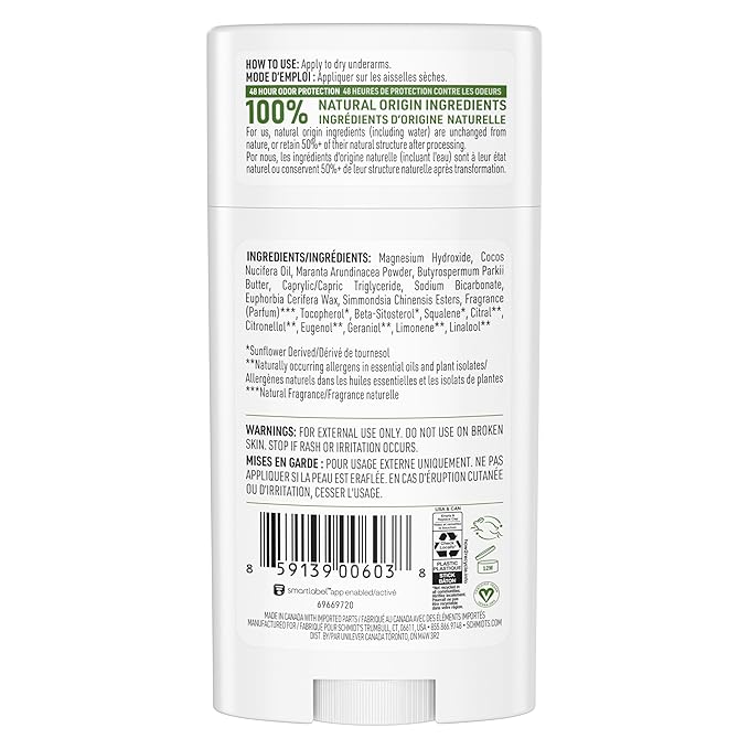 Schmidt's Aluminum-Free Vegan Deodorant Bergamot & Lime 4 Count for Women and Men, with 24 Hour Odor Protection, Natural Ingredients, Cruelty-Free, 2.65 oz