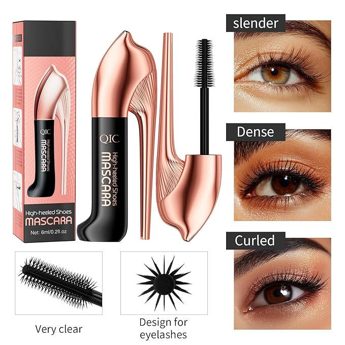 Unique High Heel Design Mascara – Ultra-Volumizing & Lengthening Lash Cosmetics Mascara for Long, Thick, Curled Lashes – 24H Waterproof & Smudge-Proof – Ultra Black, Dramatic Eye Makeup Look