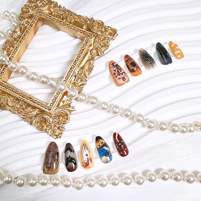 30pcs Halloween Press on Nails Medium Almond Fake Nails with 3D Spider Bat Designs Castle Black Horror Cat Pumpkin Ghost False Nails Kit Halloween Acrylic Nail Tips Full Cover Stick on Nails for Women