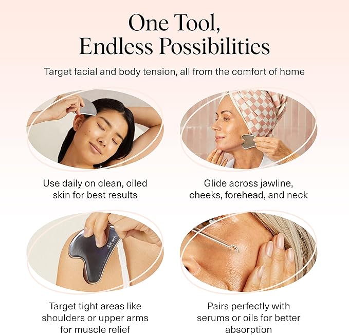 Kitsch Stainless Steel Gua Sha Facial Tools - Guasha Tool for Face, Face Sculpting Tool, Jawline Shaper, Double Chin Reducer, Body Gua Sha Tools, Lymphatic Drainage Massager, Facial Skin Care - Silver