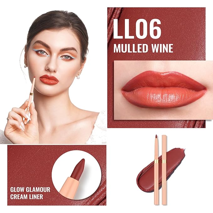 Oulac Lipstick & Lipliner Set 3PCS High Impact Lipcolor with Moisturizing Formula, Vegan Beauty, Full-Coverage Lip Color, Gift Lipstick for Women, LL06+GM03+PG07