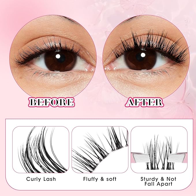 FADLASH Lash Clusters 2 Pairs Clusters DIY Eyelash Extensions False Eyelashes with Natural Wispy and Fluffy Effect Reusable Eyelash Clusters Self Application at Home(806-TP01)