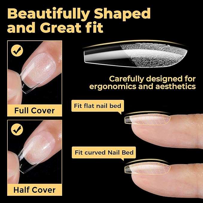 UNA GELLA Short Coffin Nail Tips 600Pcs, Short Coffin Gel Nails Tips Pre Etched 12 Sizes Soft Gel Fake Nails Tips Pre-file Full Cover for Nail Extension Home DIY Salon with Box