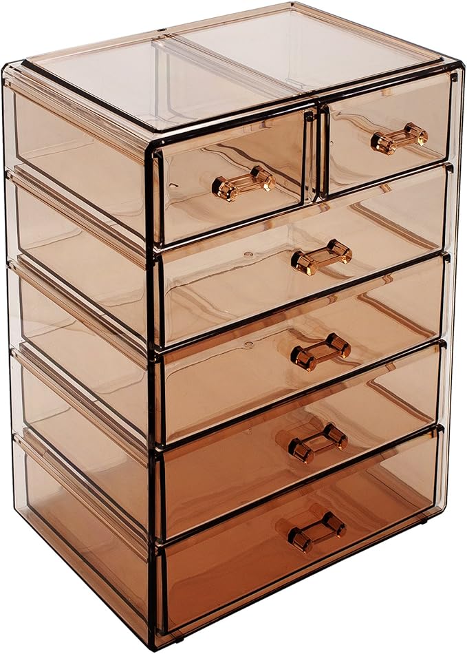 Sorbus Acrylic Clear Makeup Organizer - Big & Spacious Cosmetic Display Case - Stylish Designed Jewelry & Make Up Organizers and Storage for Vanity, Bathroom (4 Large, 2 Small Drawers) [Bronze Glow]