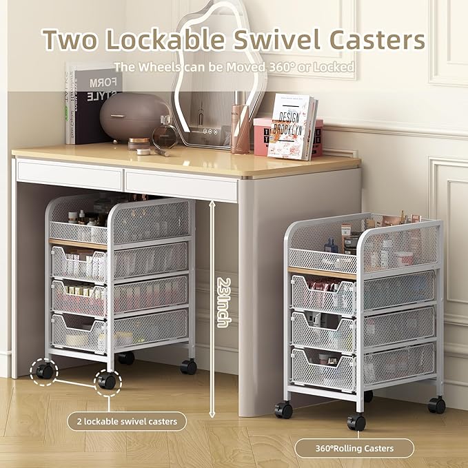 Rolling makeup cart organizer, 4-tier