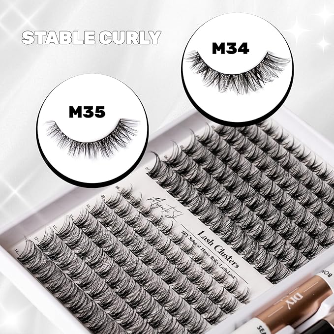 Lash Clusters 168pcs Manga Lash Extension Kit Curly 10-18mm Cluster Eyelash Extensions Natural Lash with Bond and Seal-M34+M35（Volume+Natural）