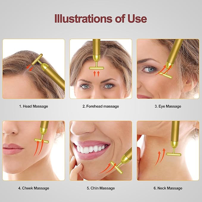Elitzia T-Shape Beauty Pulse Face Massager 24k Golden Facial Vibration Lift Massage Tools Promote Absorption Improve Multifunctional Can Be Used for Relaxing Face Eyes Head and Ears Portable ETGB001
