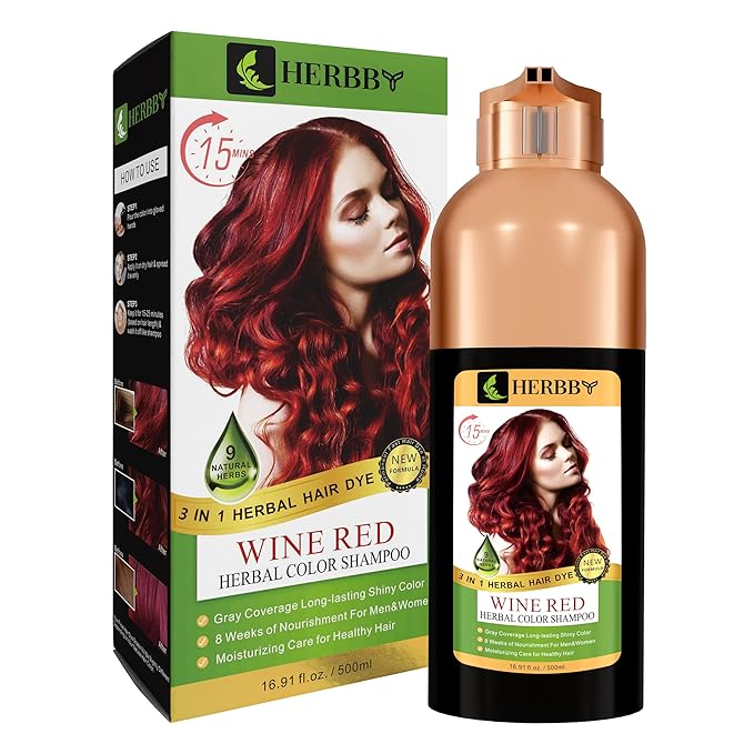 Hair Color Shampoo for Gray Hair Coverage&Color Transform with 9 Herbal Extracts –Long Lasting(6-8 Weeks),Shiny,Evenly Colored,Instant Hair Dye Shampoo&Conditioner, 500 Ml (WINE RED COLOR)